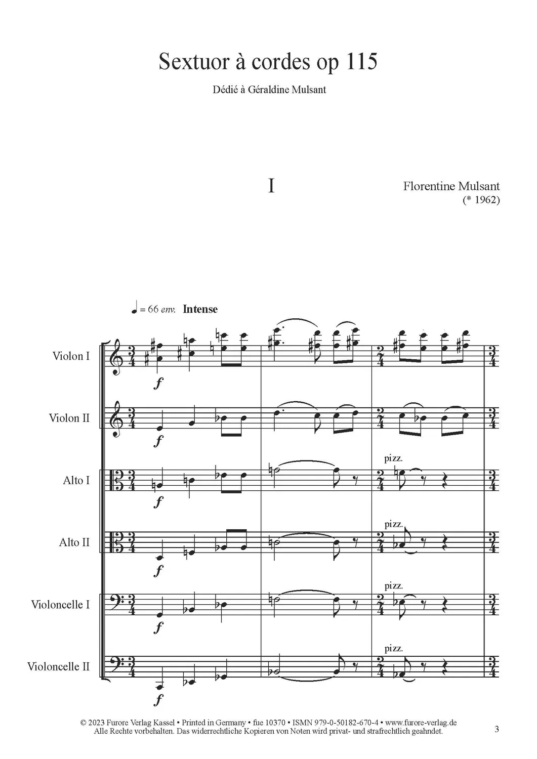 Furore Edition Sextuor à cordes op. 115 Streichsextett Noten