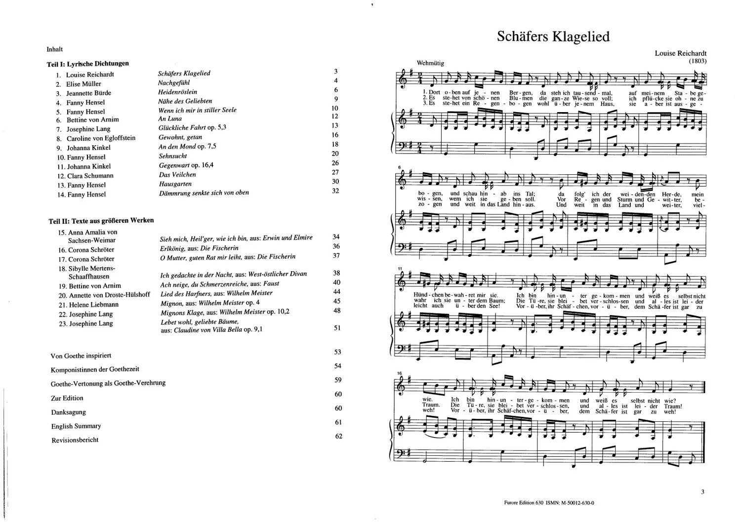 Furore Edition Von Goethe inspiriert Lieder für Singstimme und Klavier