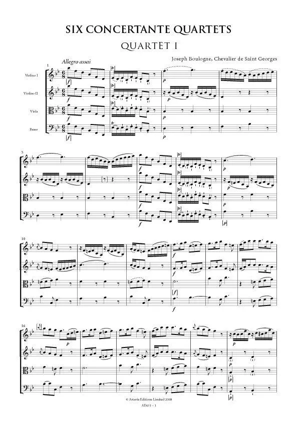 Artaria Saint-Georges Sechs Concertante Quartette Stimmen Streicher