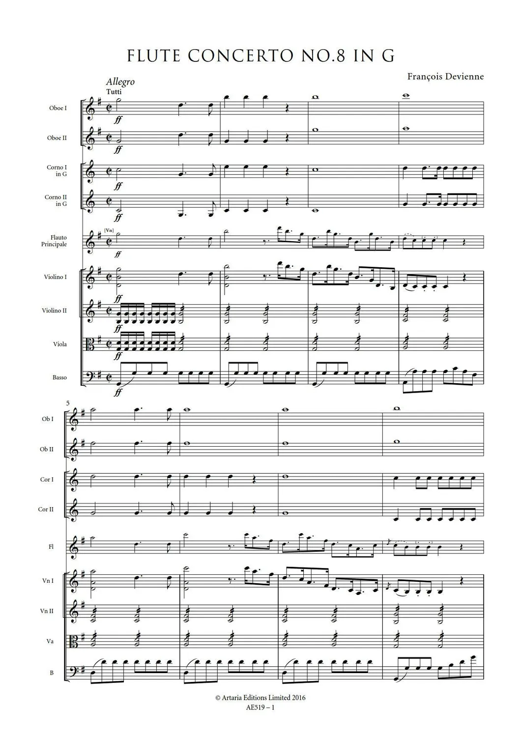 Artaria Devienne Flötenkonzerte Nr. 1–12 Noten