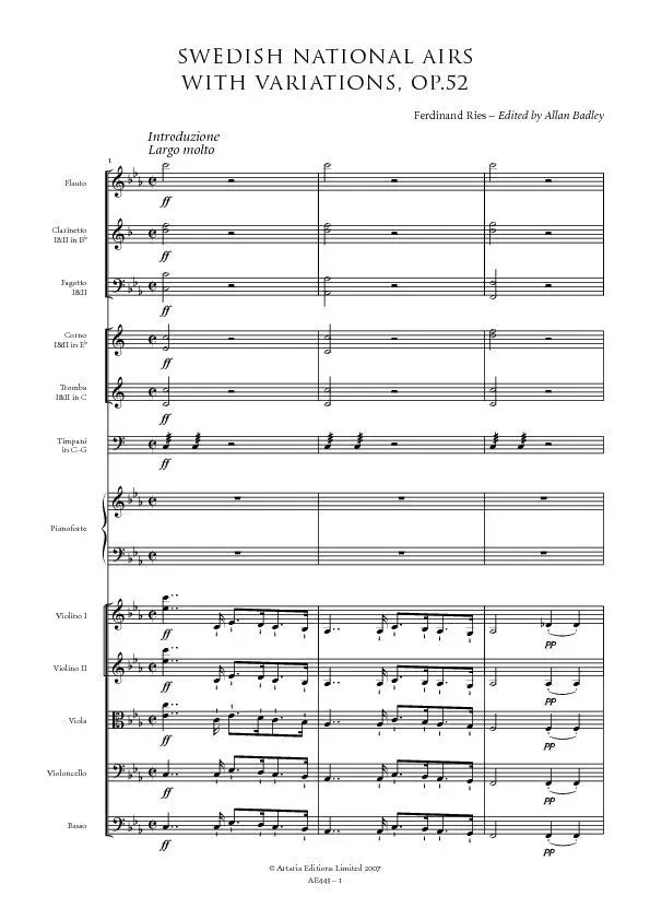 Artaria Ries Schwedische Weisen Op. 52 Klavierpartitur