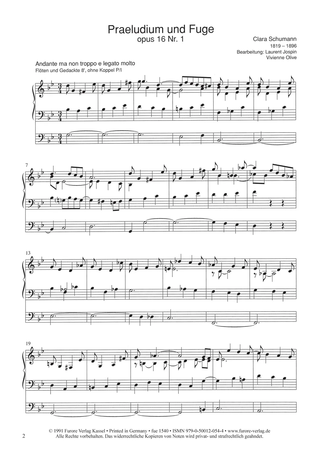 Furore Edition Praeludium und Fuge g-Moll op. 16.1 für Orgel
