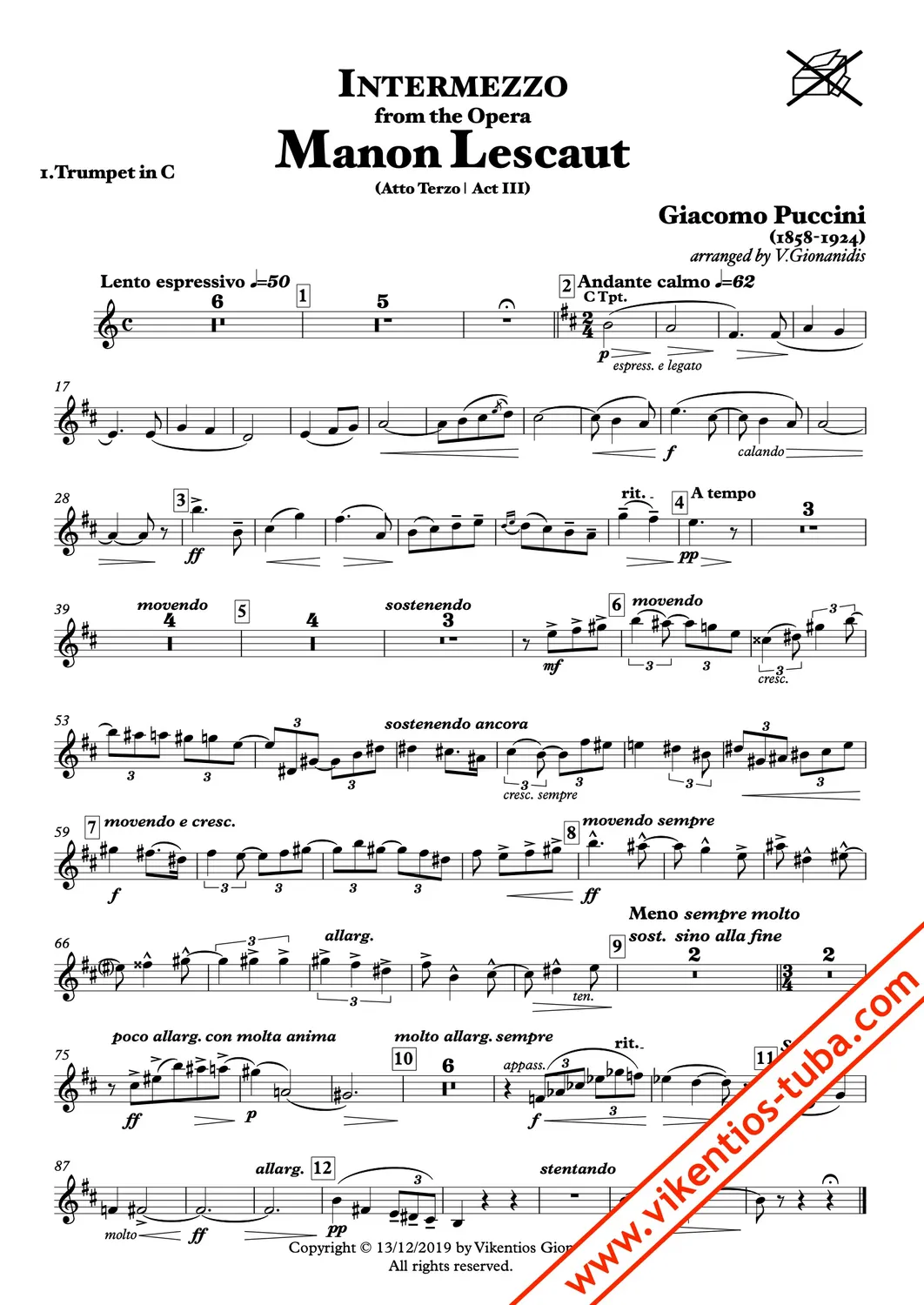 Vikentios Gionanidis Puccini Manon Lescaut Intermezzo Noten Blech