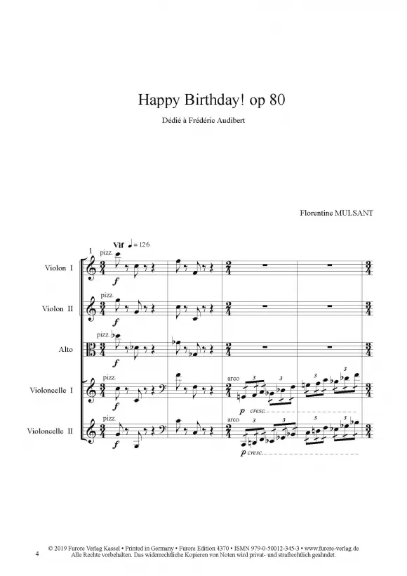 Furore Edition Happy Birthday! op. 80 Streichquintett Partitur und Stimmen