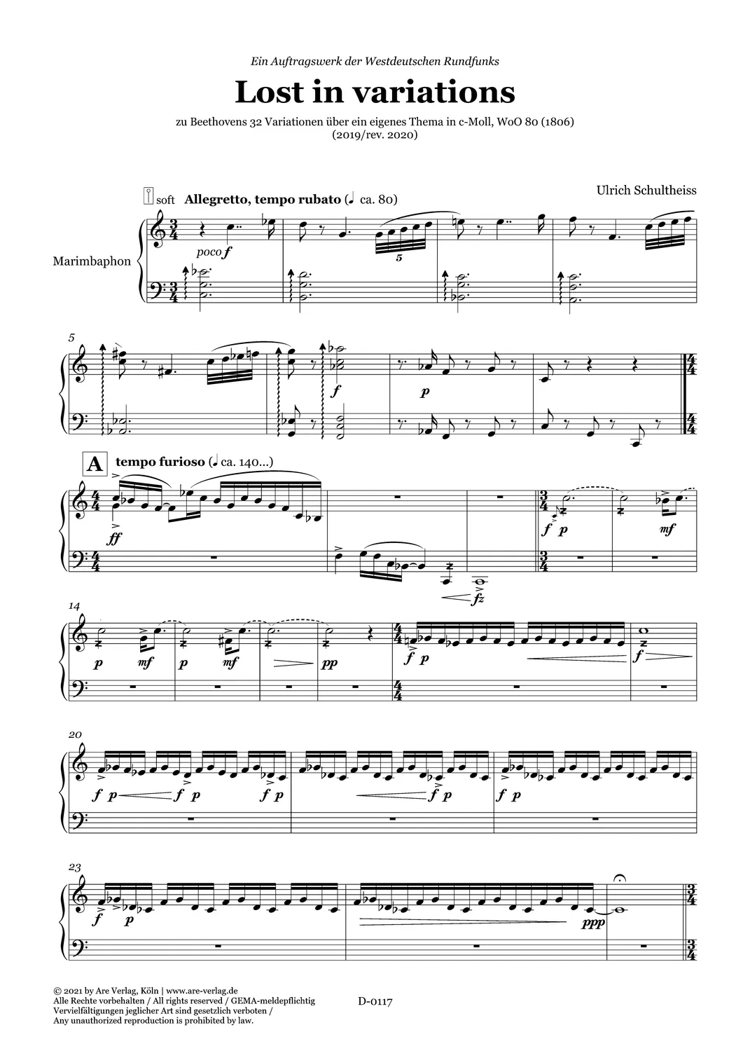Are Musik Verlag Lost in variations Marimbaphon Noten