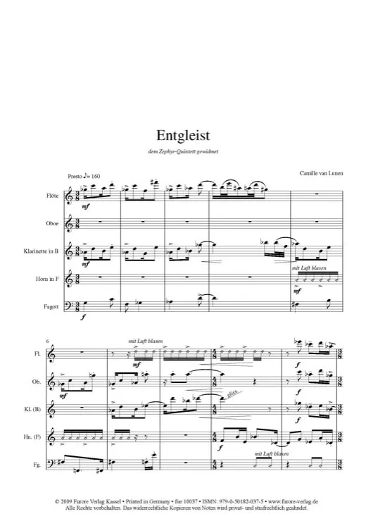 Furore Edition Entgleist op. 33 Bläserquintett Partitur Stimmen