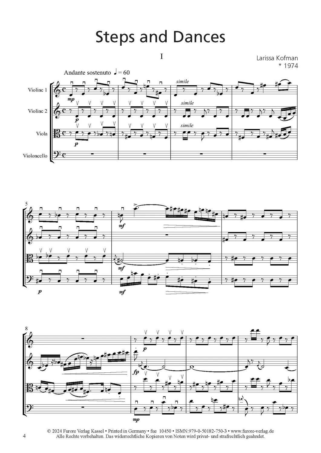 Furore Edition Steps and Dances Noten für Streichquartett