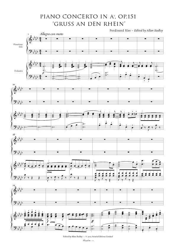 Artaria Piano Concerto No. 8 in A-flat Major, Op. 151 Partitur
