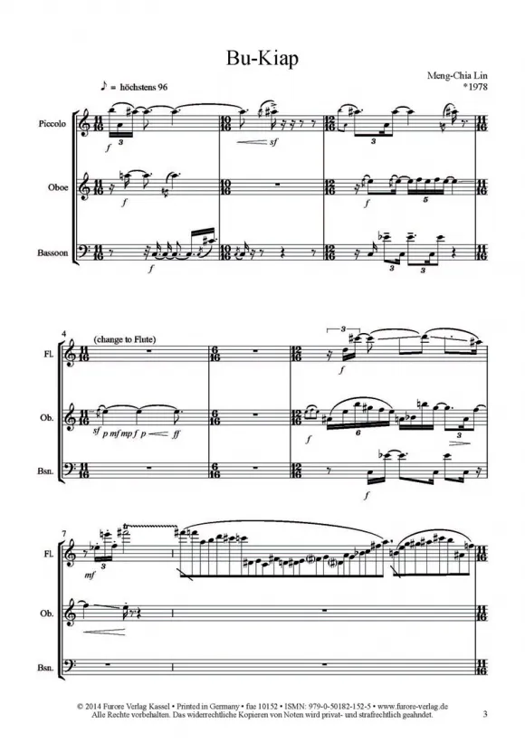 Furore Edition Bu-Kiap Trio für Flöte Oboe und Fagott