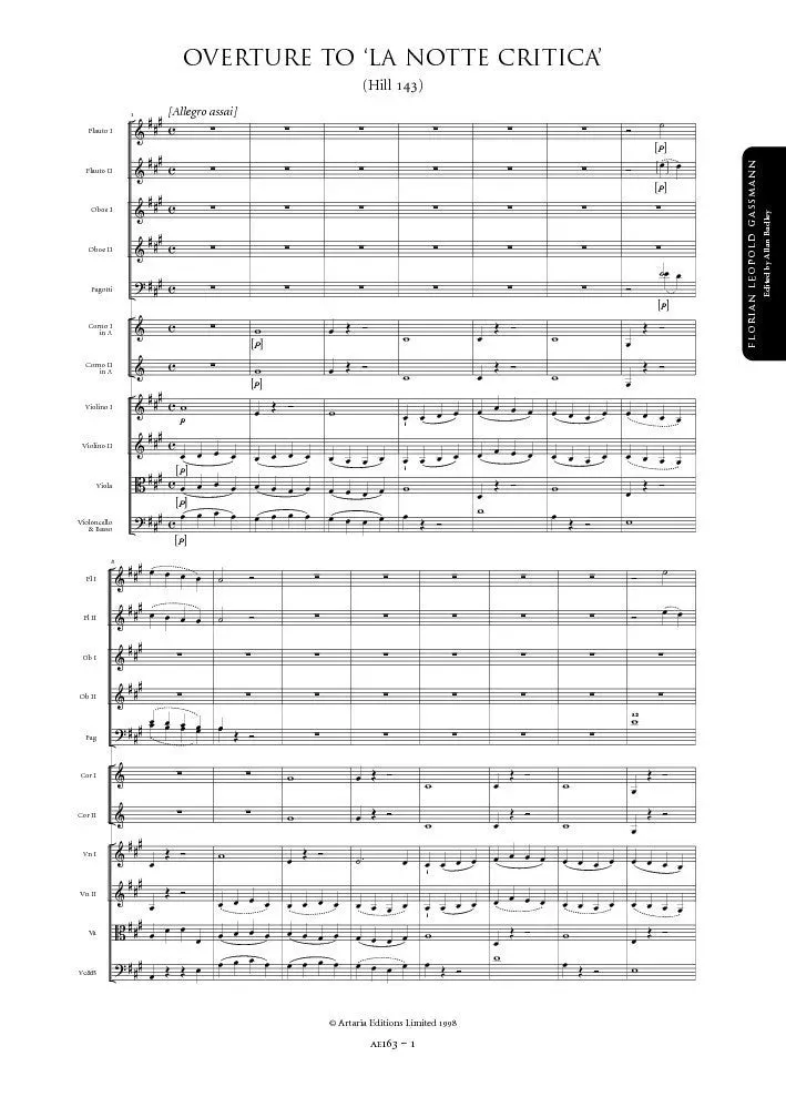 Artaria Gassmann Overture to La notte critica (Hill 143)