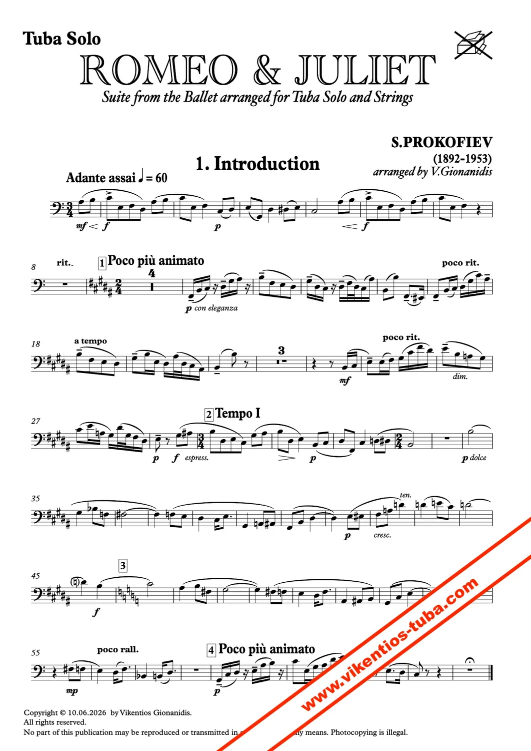 Vikentios Gionanidis Romeo & Juliet suite Noten Tuba solo und Streicher