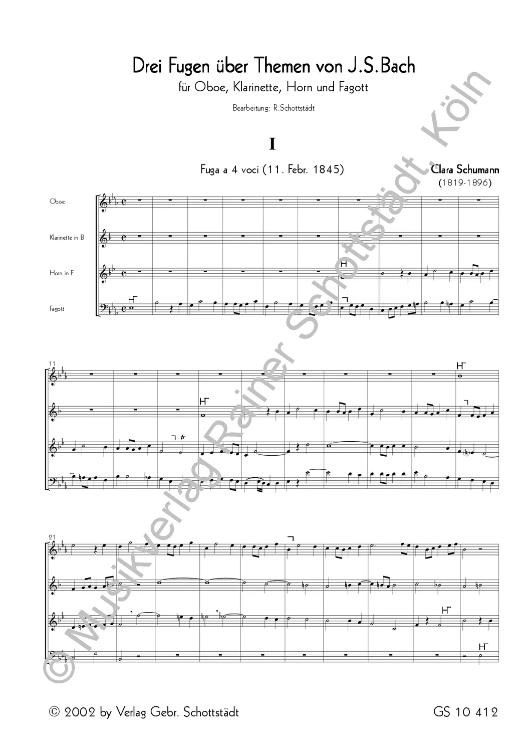 Musikverlag Rainer Schottstädt Drei Fugen über Themen von J. S. Bach für Saxophonquartett