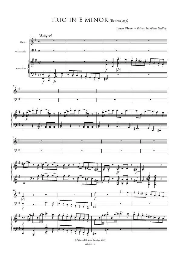 Artaria Pleyel Klaviertrio e-Moll Benton 435 Noten
