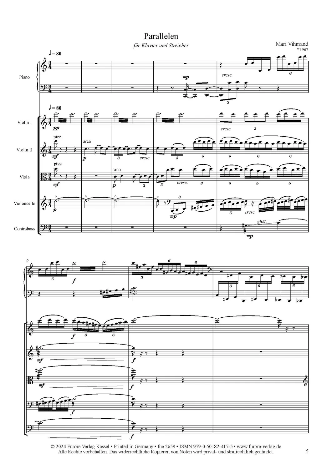 Furore Edition Parallelen Partitur für Klavier und Streicher