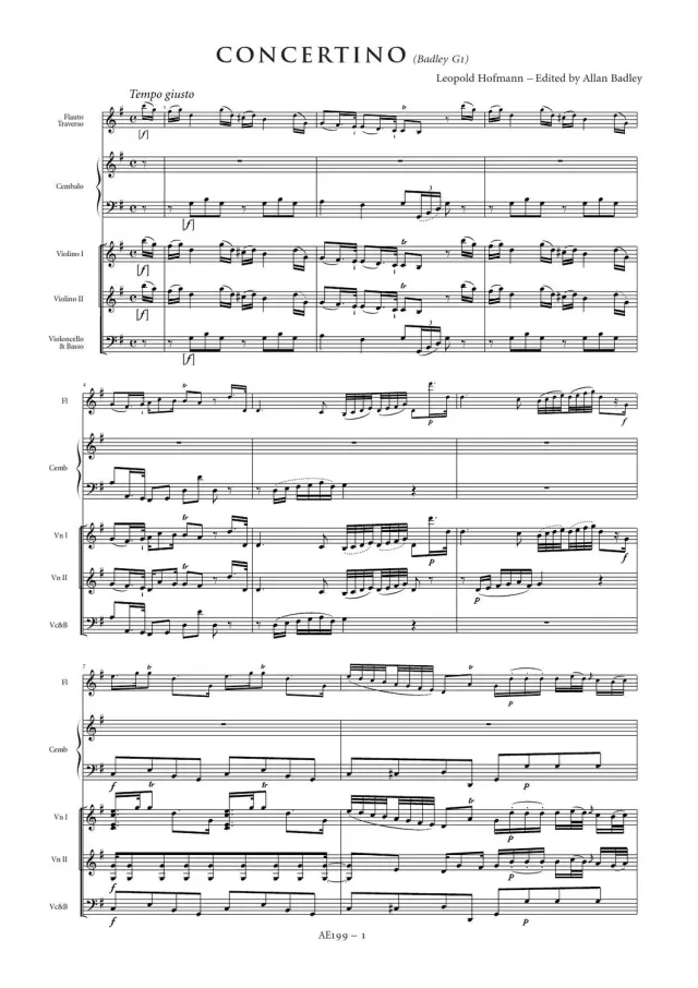 Artaria Hofmann Concertino G-Dur Badley G1 Partitur