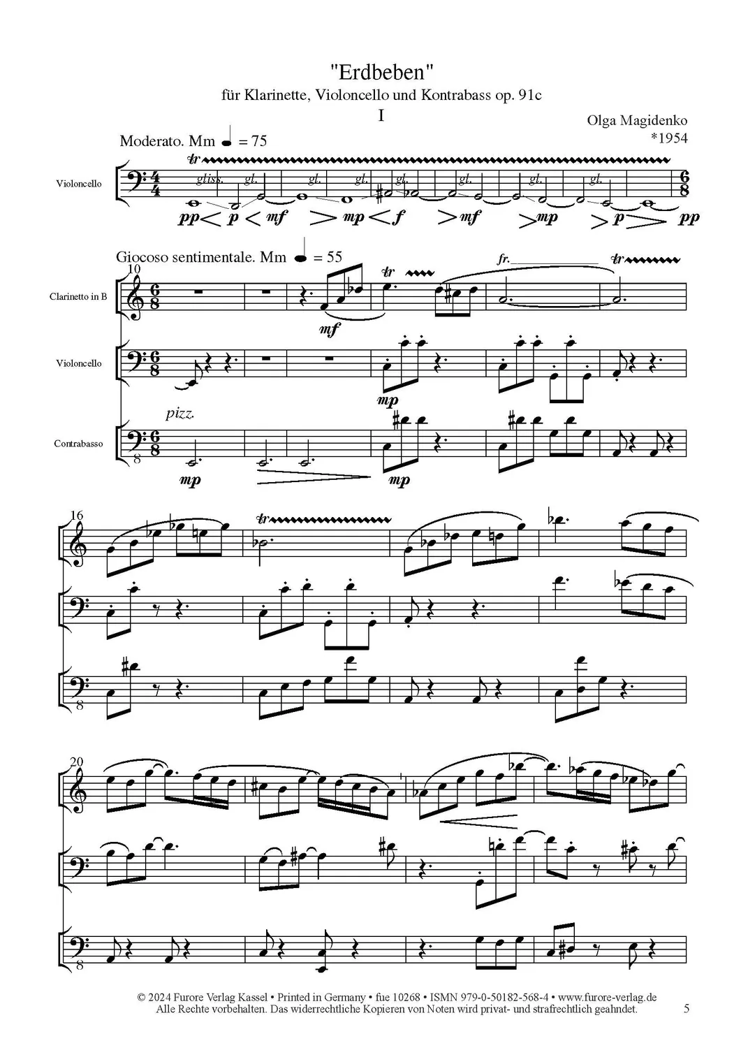 Furore Edition Erdbeben op. 91c Trio Noten Klarinette Bass