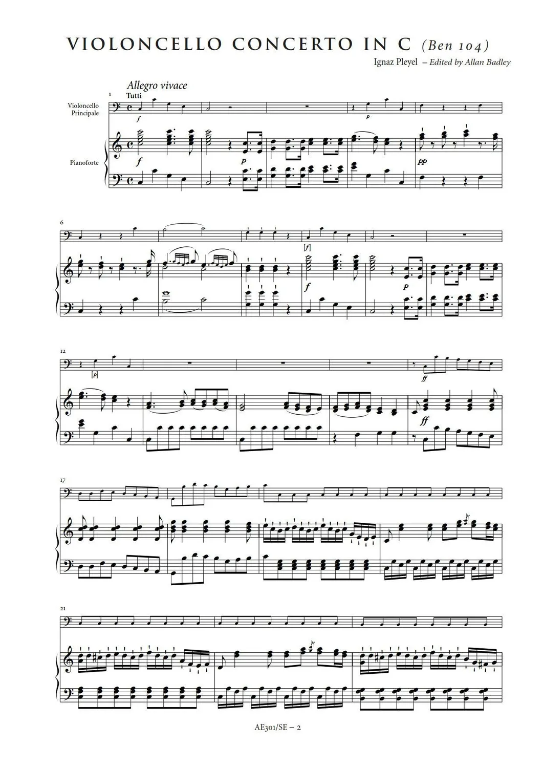 Artaria Pleyel Cellokonzert C-Dur Benton 104 AE301 Noten