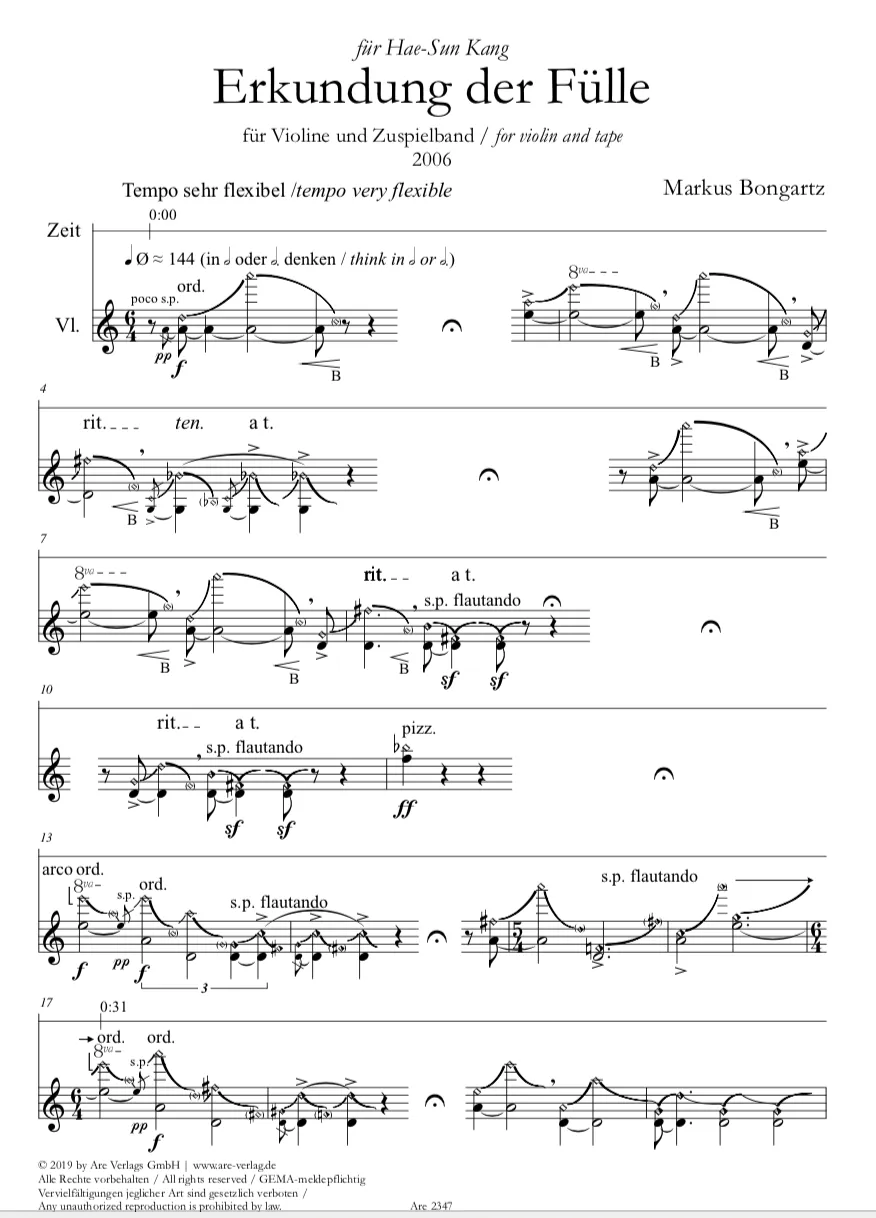 Are Musik Verlag Bongartz Erkundung der Fülle Violine Zuspielband