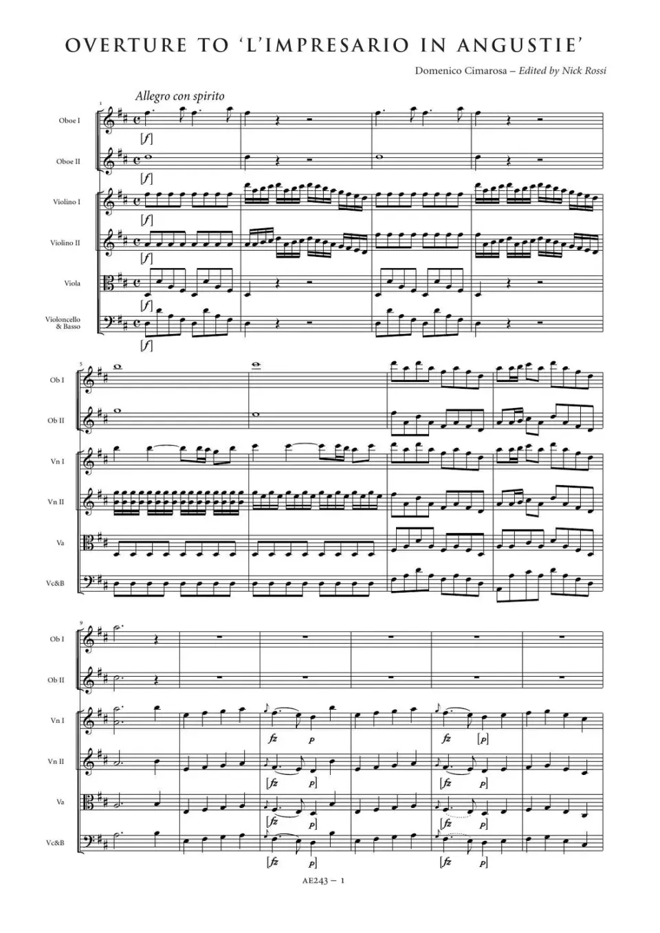 Artaria Cimarosa Overture to L'impresario in angustie