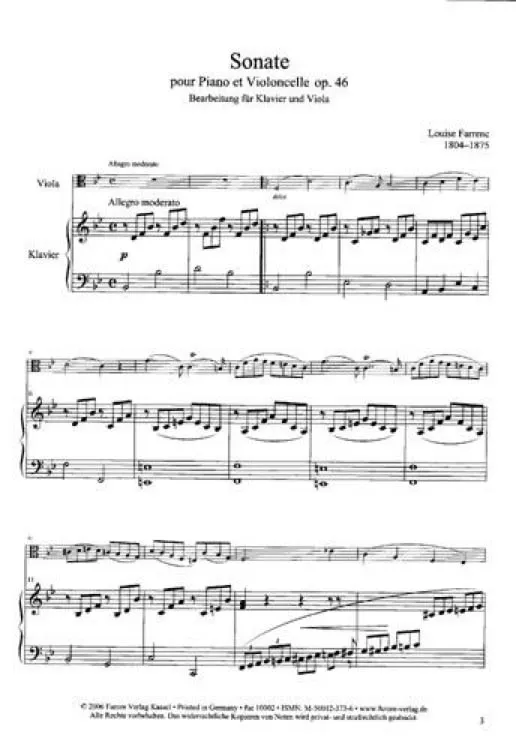 Furore Edition Farrenc Sonate op. 46 Noten Viola Klavier