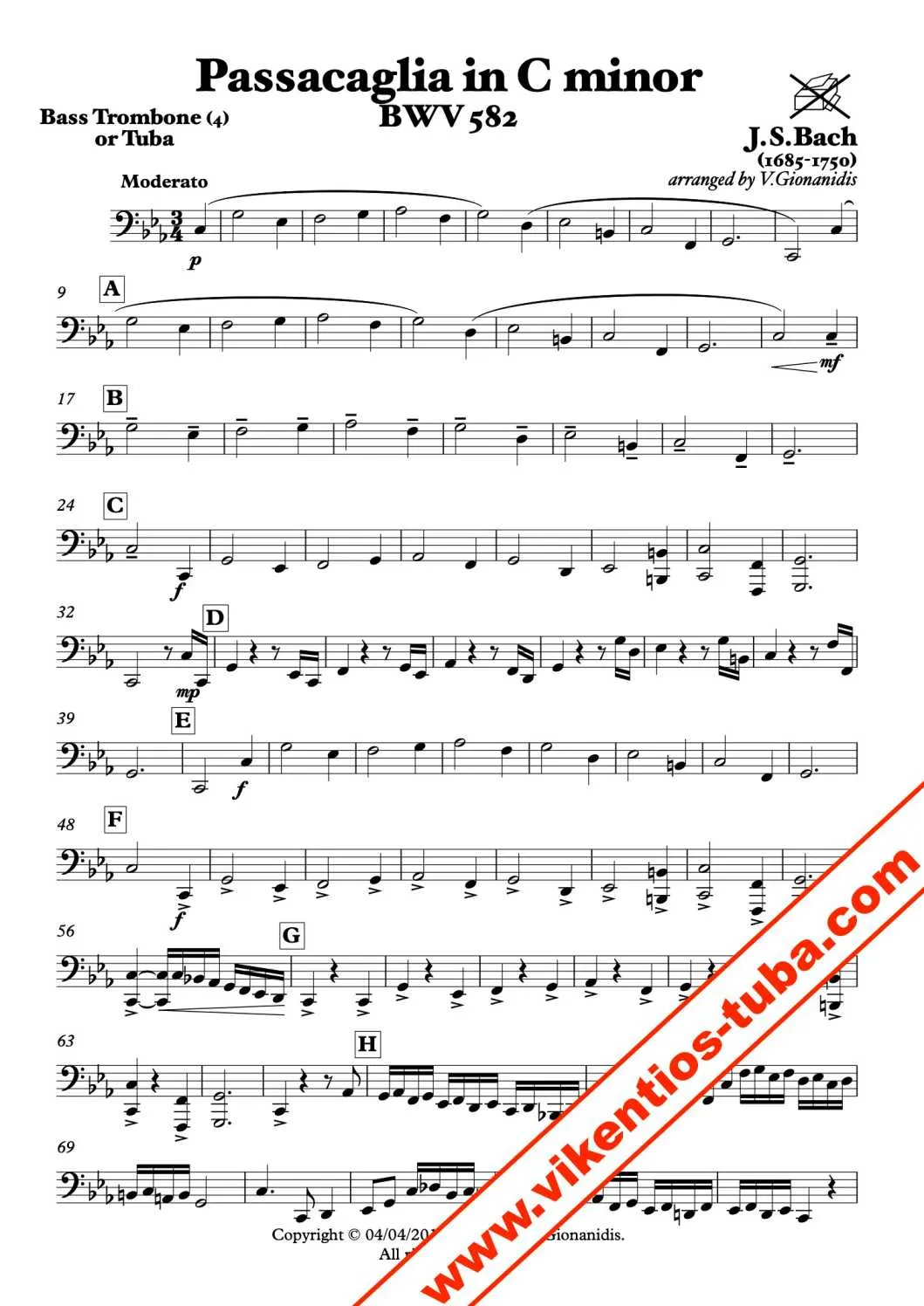 Vikentios Gionanidis Passacaglia BWV 582 Noten Quartett