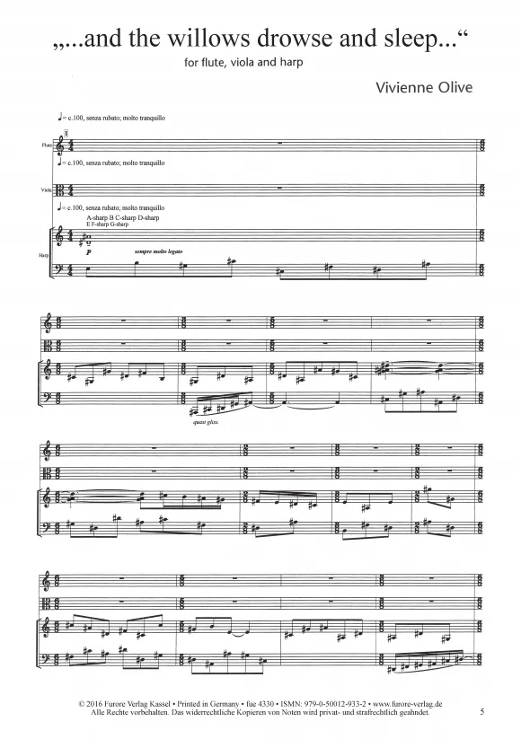 Furore Edition and the willows drowse and sleep Noten Flöte Viola Harfe