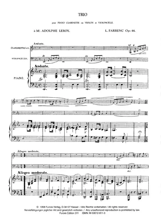 Furore Edition Trio op. 44 für Violine, Klarinette, Violoncello und Klavier