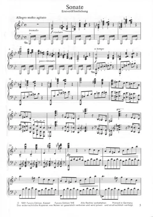 Furore Edition Sonate g-Moll Klaviernoten mittelschwer 1843