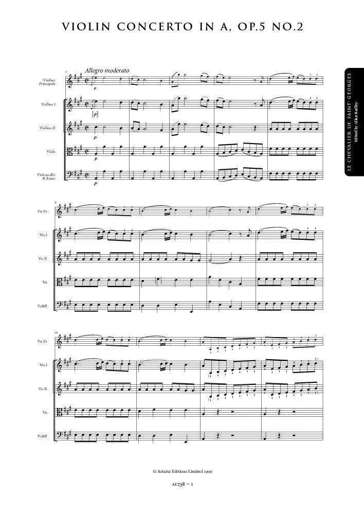 Artaria Saint-Georges Violinkonzert A-Dur op. 5 Nr. 2 Aufführungsmaterial