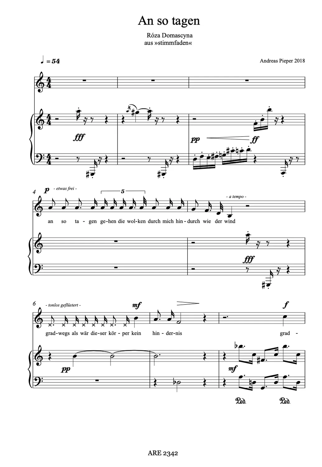 Are Musik Verlag Stimmfaden Lieder für Singstimme und Klavier