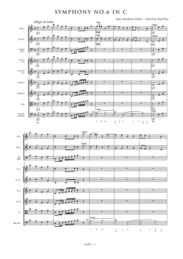 Artaria Fisher Sinfonie Nr. 6 C-Dur Noten