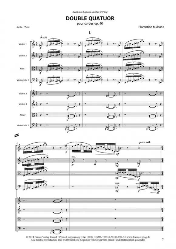 Furore Edition Double Quatuor op. 40 Partitur und Stimmen