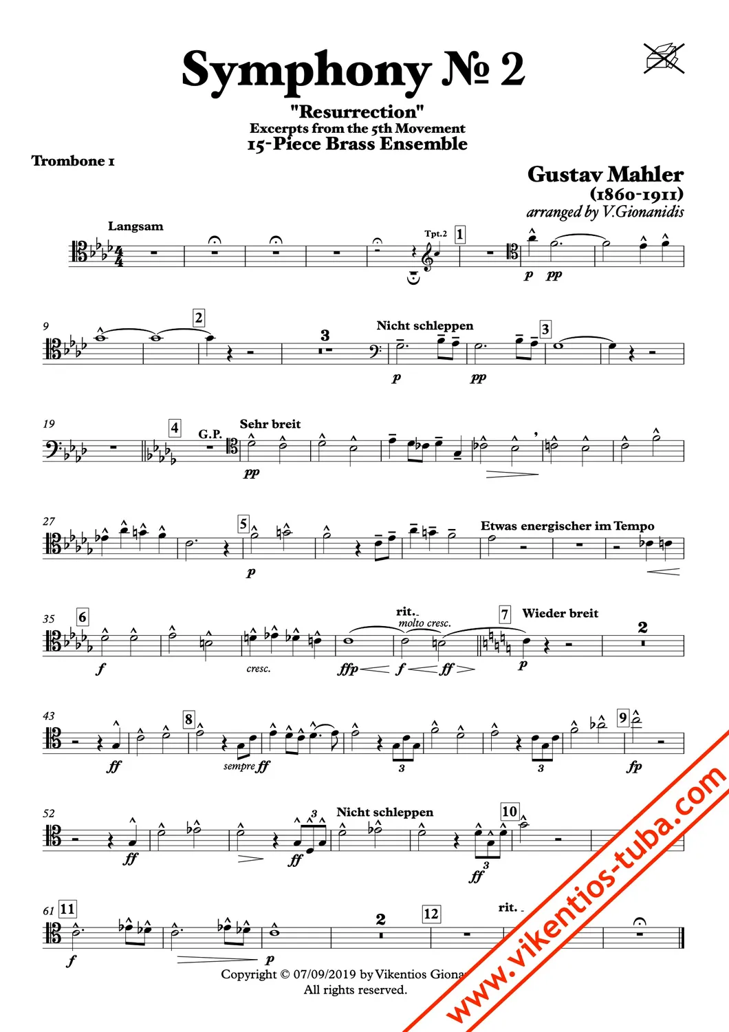 Vikentios Gionanidis Mahler Sinfonie Nr. 2 Noten Blechbläser 15er