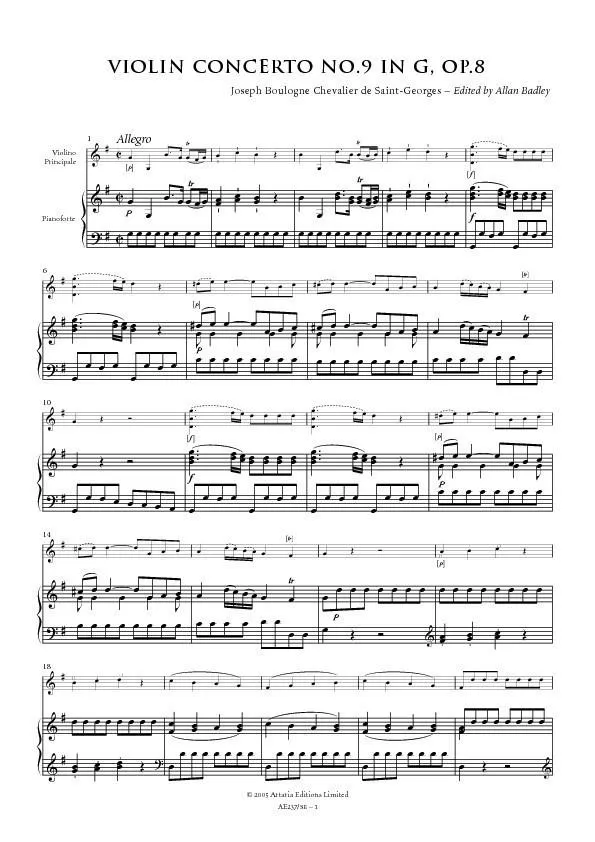 Artaria Saint-Georges Violin Concerto No.9 in G, Op. 8