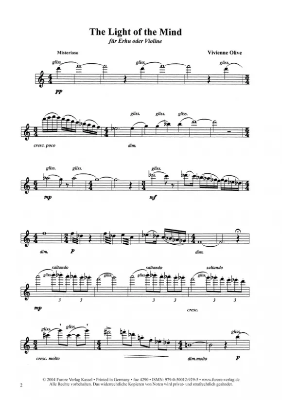 Furore Edition The light of the mind Partitur für Erhu solo