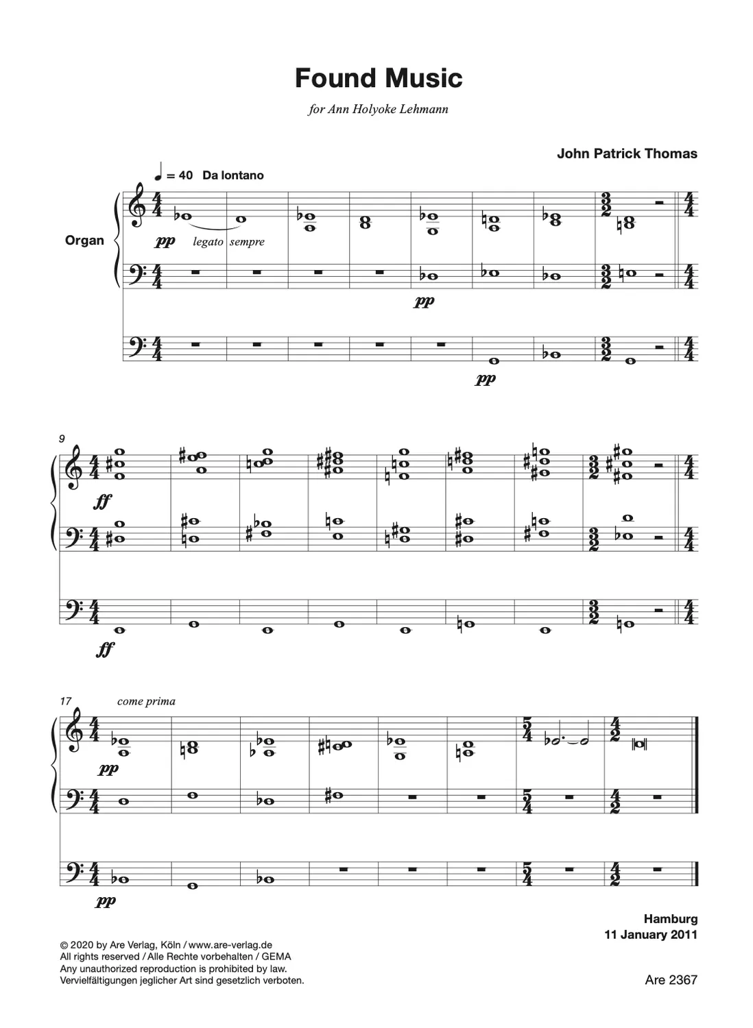 Are Musik Verlag Thomas Found Music Other Works Orgelnoten 1968-2020