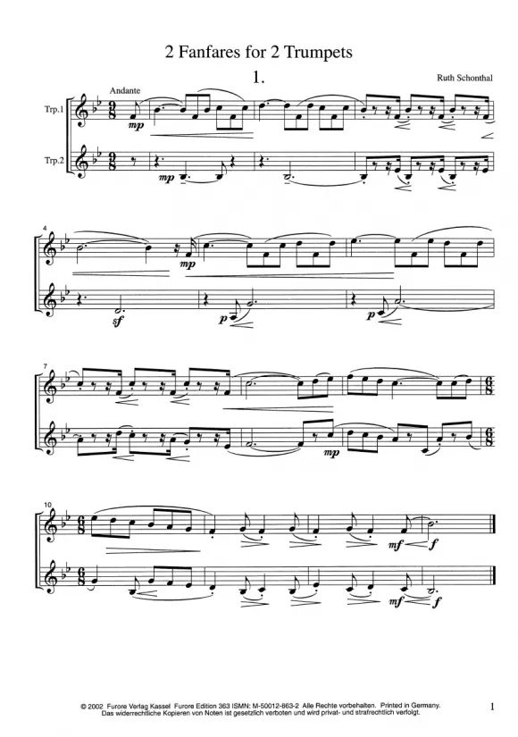 Furore Edition Fanfares Trompetennoten Partitur leicht-mittel