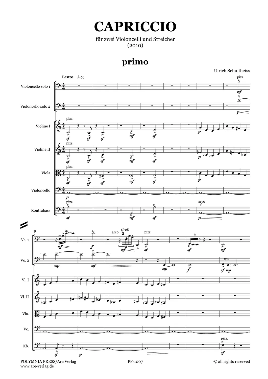 Are Musik Verlag Schultheiss Capriccio Noten 2 Celli Streicher