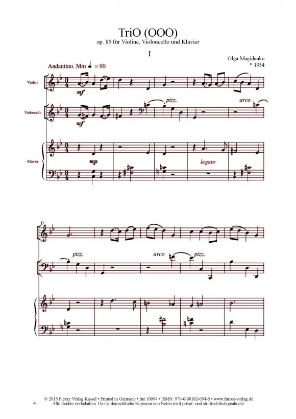 Furore Edition TriO (OOO) op. 85 für Violine, Violoncello und Klavier