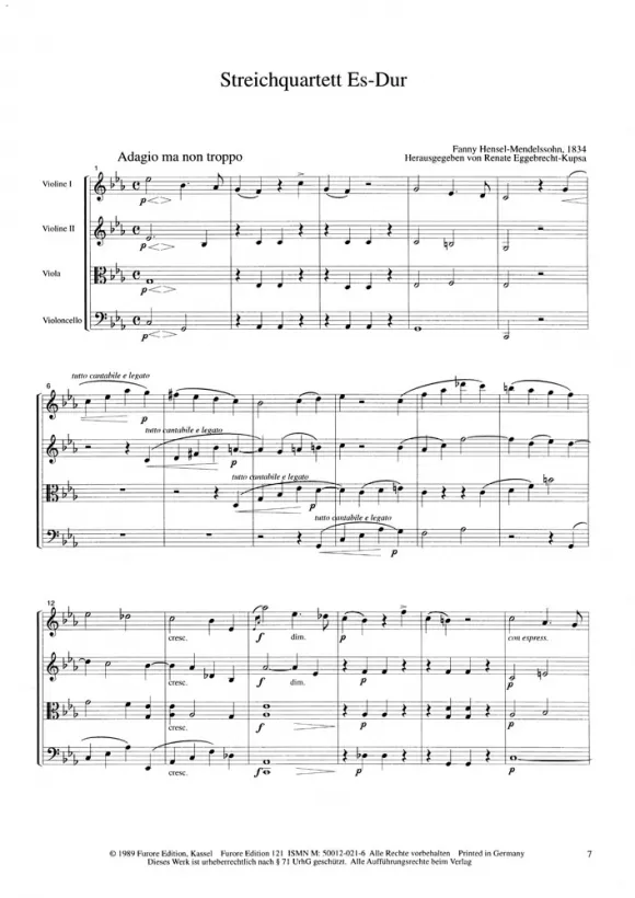 Furore Edition Streichquartett Es-Dur Noten Partitur und Stimmen