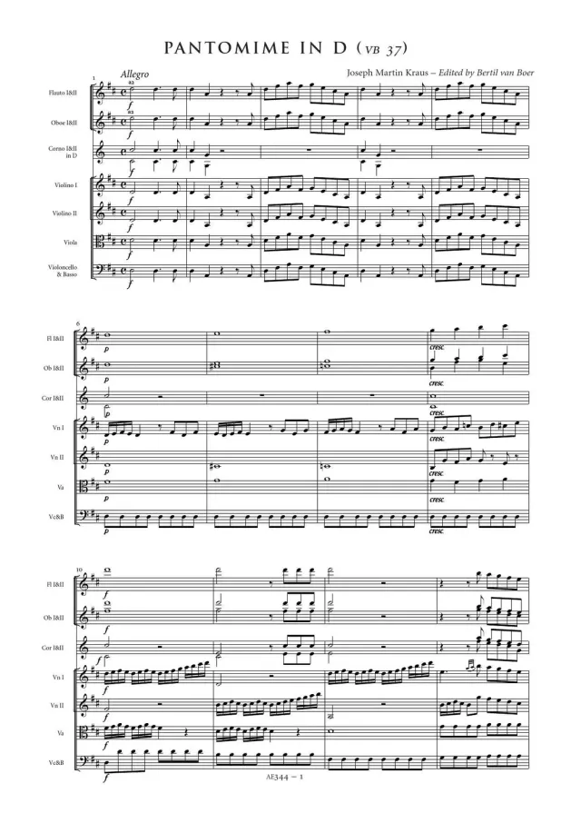 Artaria Kraus Pantomime D-Dur VB 37 AE344 Aufführungsmaterial