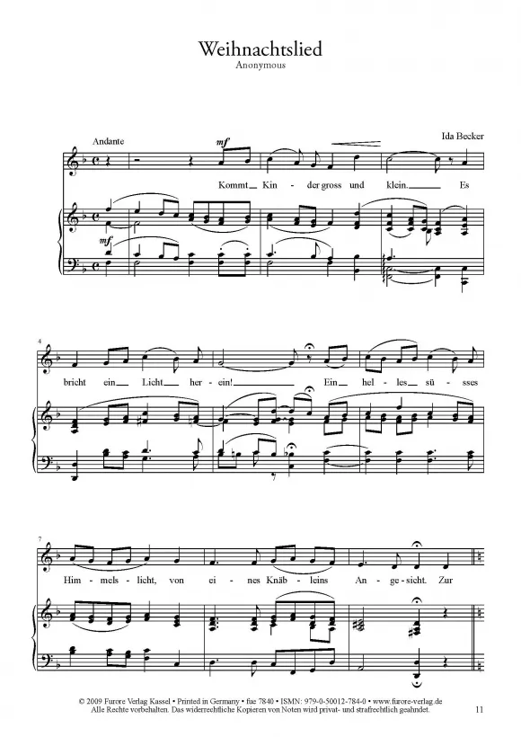 Furore Edition Christmas Carols Vol. 2 Noten Stimme Klavier