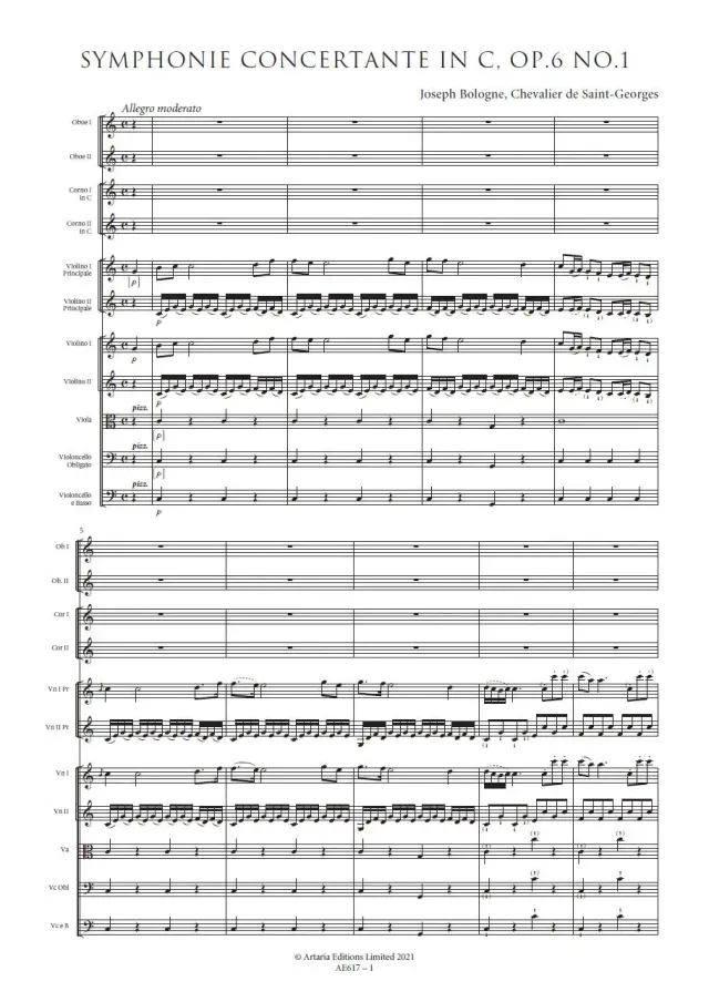 Artaria Saint-Georges Symphonie Concertante C-Dur Op.6 Nr.1 Partitur