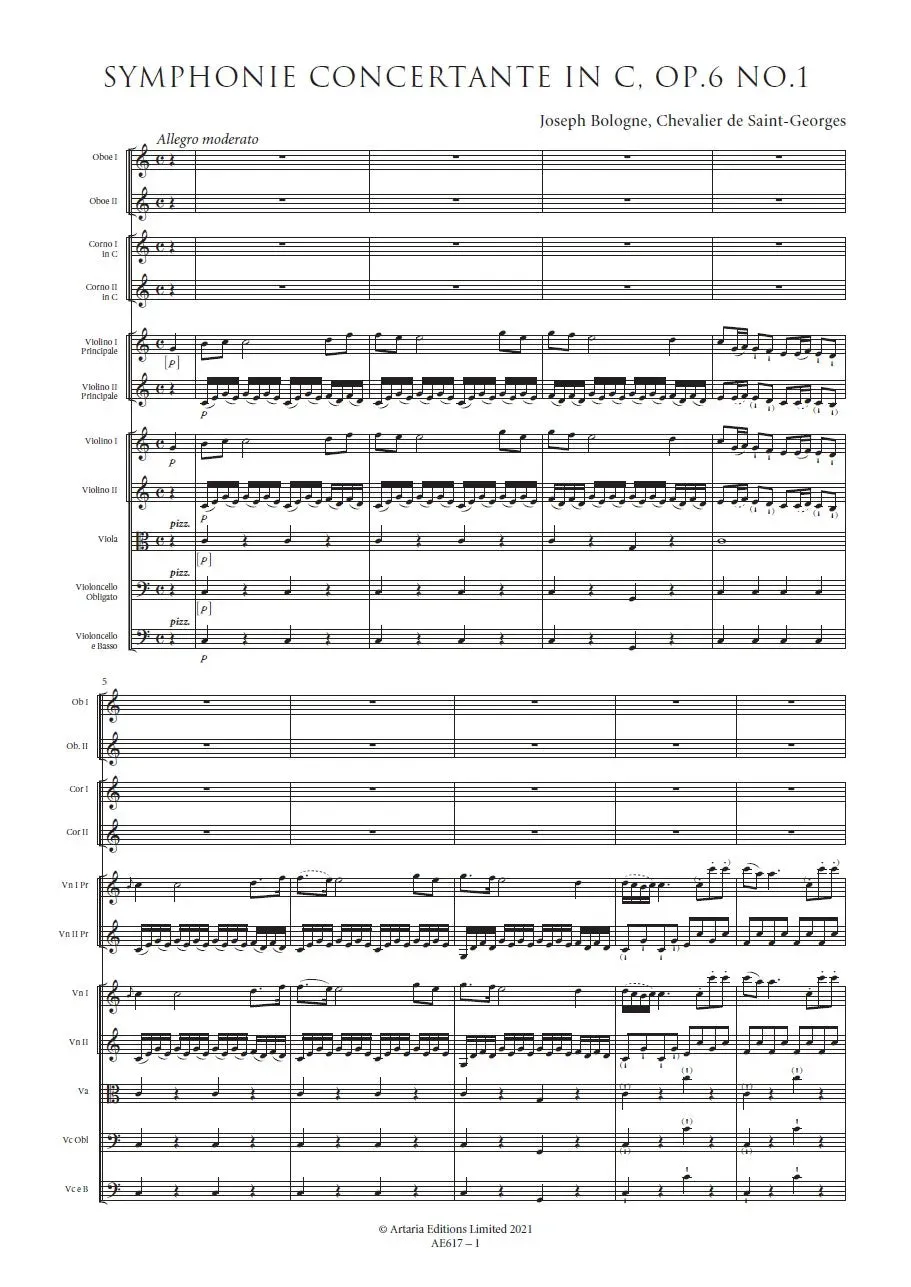 Artaria Saint-Georges Symphonie Concertante C-Dur Op.6 Nr.1 Partitur