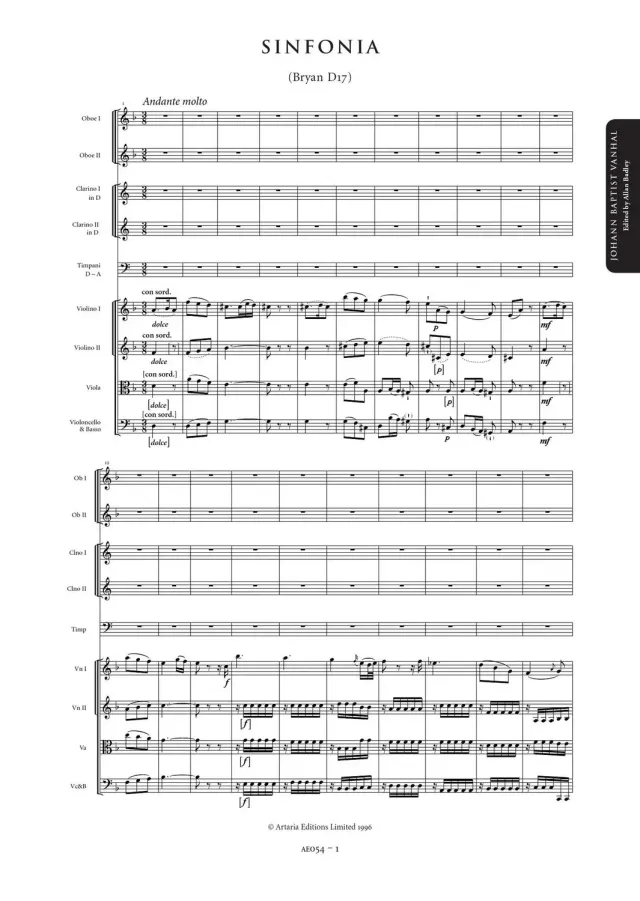 Artaria Wanhal, Johann Baptist: Symphonies, Vol. 1: 4 Symphonies (=AE054-057) (AEV1) Sinfonien