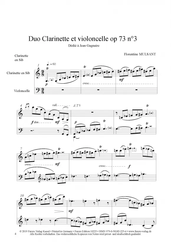 Furore Edition Duo Klarinette Violoncello op. 73 Nr. 3 Partitur
