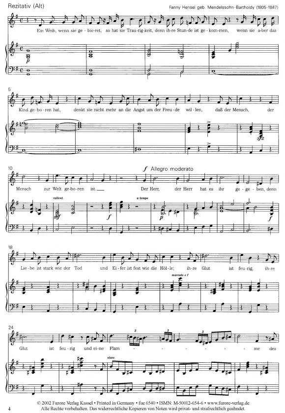 Furore Edition Arie „O daß ich tausend Zungen hätte“ Noten für Sopran und Klavier