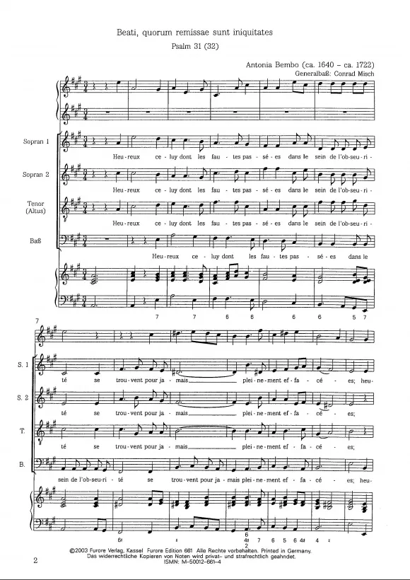 Furore Les sept Psaumes de David Vol. 2 Psalm XXXI Partitur und Stimmen