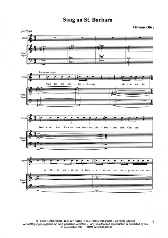 Furore Edition Sang an St. Barbara Partitur für Sopran und Klavier mit Männerchor