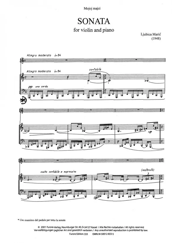 Furore Edition Sonata für Violine und Klavier Noten schwer